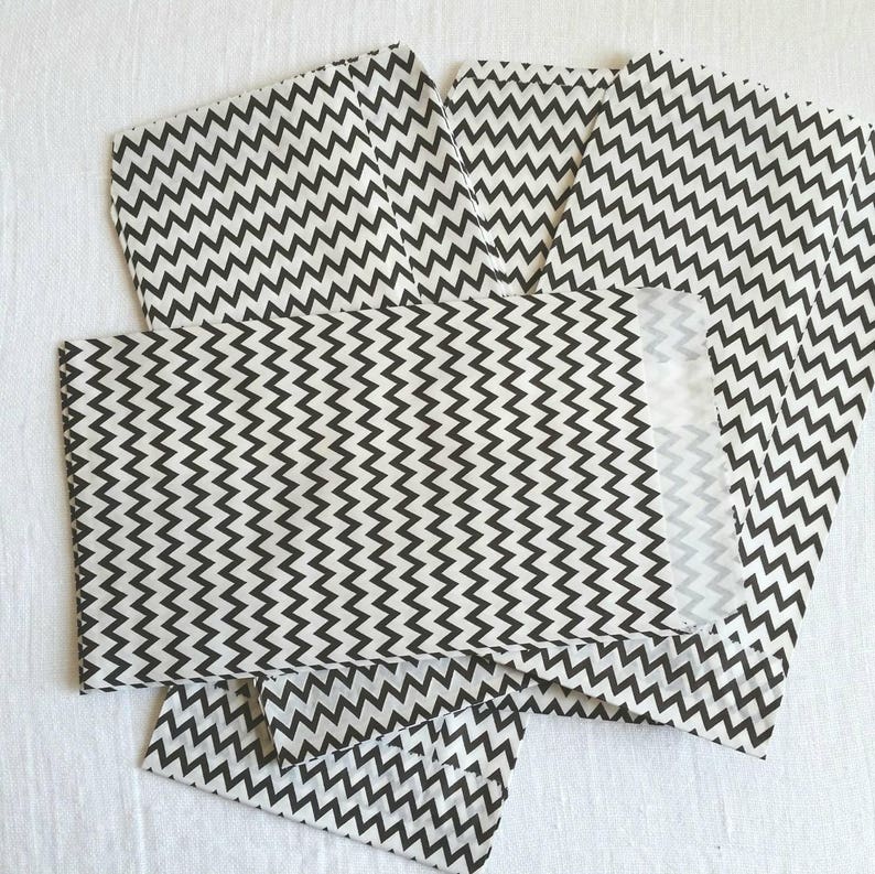 Treat Bag Shop Supply Notion Bag Party Favor Merchandise Black and White Mini Striped zigzag chevron Paper Bag- Gift Bag Party Supply
