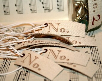 Shabby Paris No. Fabric Tags- Hand Stamped Vintage Style Blank Number