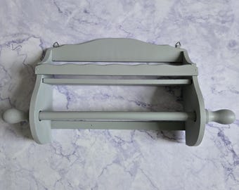 Grey Painted Spice Shelf & Paper Towel Holder- Shabby Granny Chic, Cottagecore