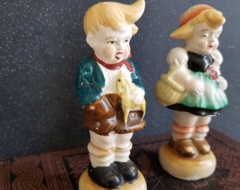 Vintage Children Ceramic Salt Pepper Shakers: Cottagecore Kitchen Decor