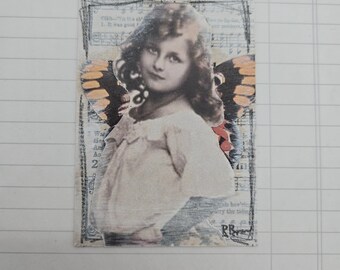 Butterfly Girl Altered Art Card: Original Mini Collage Artwork