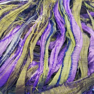 Purple Potion Sari Silk Ribbon, 2 Yards, Torn Edge, Junk Journals, Tag Art, Assemblage Supply, Recycled Sari Fabric image 3