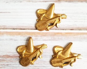 3 Mexican sombrero and guitar brass stamping