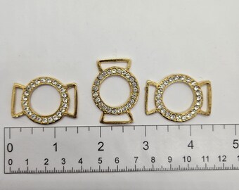 3 Vintage Gold Plated Rhinestone Links