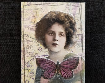 Butterfly Woman- Altered Art Card- Trading Card- Original Collage- Mini Collage Artwork- Collector Card- Mini Artwork