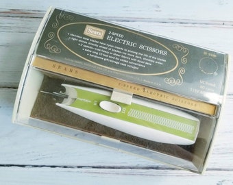 Vintage 1960s Sears Electric Scissors - Avocado Green - With Original Box