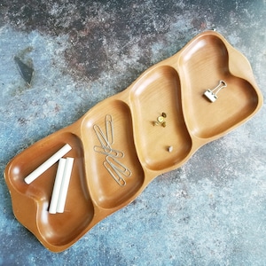 4 Section Wooden Tray- Retro Mid Century Modern Decor