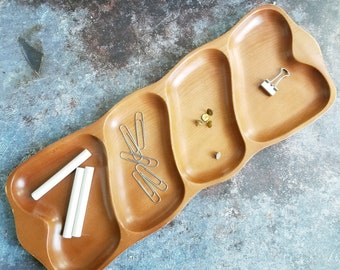 4 Section Wooden Tray- Retro Mid Century Modern Decor