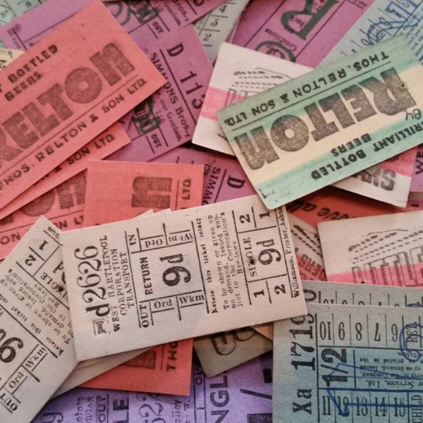 Vintage UK tickets, assemblage,  collage ephemera vintage collectable 20 tickets