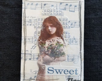 Sweet Girl Altered Art Card: Original Collage, Mini Artwork