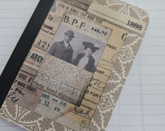 Collaged Pocket Composition Notebook-1888- Vintage Images, Diary,