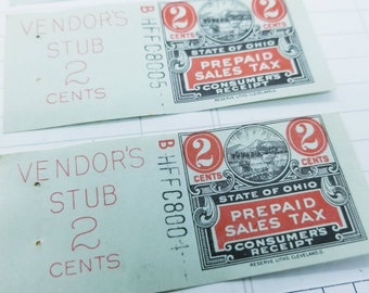 Vintage Prepaid Sales Tax Ohio tickets, assemblage,  collage ephemera vintage collectable, 8 tickets