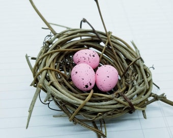 Speckled Styrofoam Bird Eggs: Pink or Blue, Cottagecore Craft (Dozen)