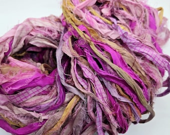 Flower Garden Sari Silk Ribbon: Torn Edge Recycled Fabric, 4 Yards