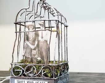 Trust Your Heart- Rusted Cage Assemblage Art
