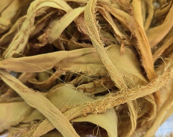 Autumn Sari Silk Ribbon: Hand-Dyed Torn Edge Fabric - 4 Yards
