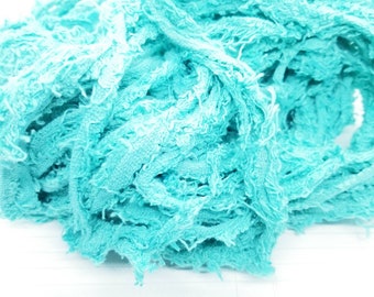 Aqua Blue Cotton Terry Ribbon: Torn Edge Fabric, 4 Yards