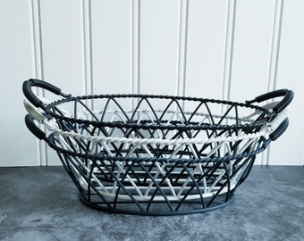 Vintage Painted Heavy Oval Wire Basket- Cluttercore, Cottagecore, Farmhouse