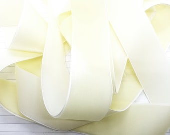 Wide Buttercream Yellow 1 1/2 inch Polyester Velvet Ribbon- 2 Yards