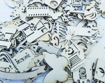Grab bag of 100+ laser cut scrapbooking elements- random assortment junk journal collection