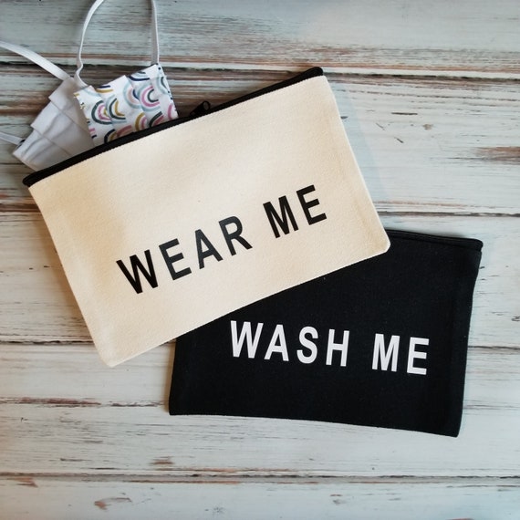 Fabric Face Mask Zippered Pouch Set of 2, Wear Me, Wash Me, Clean and Dirty  Zippered Mask Bags 