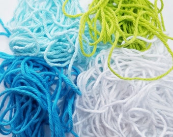 Cotton Yarn-Lime Green, Bright Blue, Light Blue & White- 20 yards