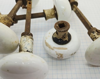 Vintage White Porcelain Door Knobs- 2 Knobs, 1 Post