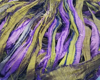 Purple Potion Sari Silk Ribbon, 2 Yards, Torn Edge, Junk Journals, Tag Art, Assemblage Supply, Recycled Sari Fabric