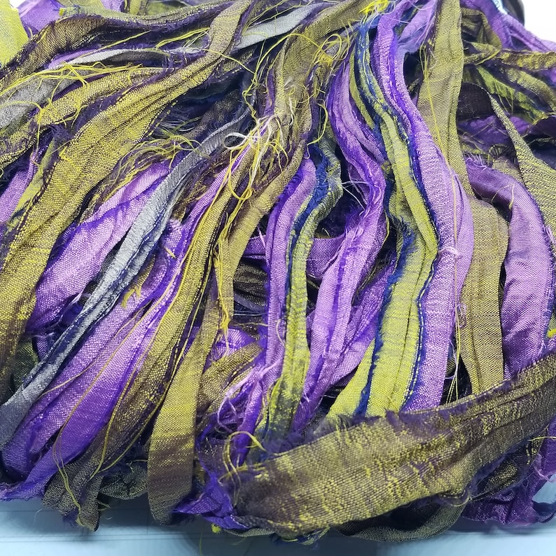 Purple Potion Sari Silk Ribbon, 2 Yards, Torn Edge, Junk Journals, Tag Art, Assemblage Supply, Recycled Sari Fabric image 1