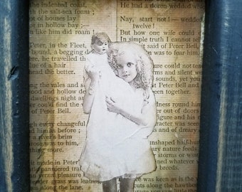 Doll- Reverse Canvas Collage artwork- Little Girl & her Doll, 5 x 7