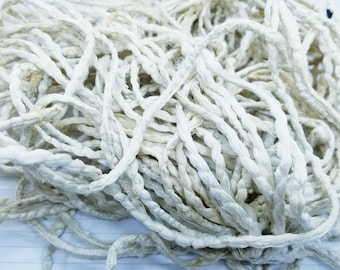 Oatmeal Sari Silk Cording: Recycled Fabric Ribbon, 2 Yards