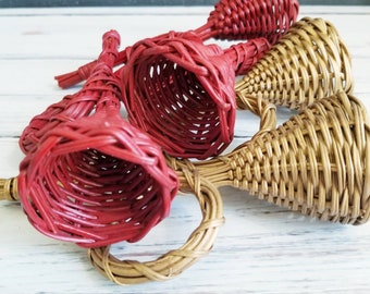 Boho Wicker Christmas Horns, Bugles- Vintage Wicker, Rattan, Cottagecore, Grannychic