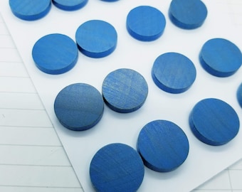 16 Blue Wooden Game Markers- Vintage Game Pieces, Collage, Assemblage Supplies