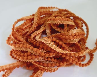 Orange 3/8 inch Mini Polyester bobble Pom Pom Ribbon- 2 Yards