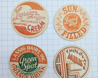 Vintage Orange Drink and Creamery Milk Bottle Caps (Pkg of 4)