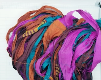 Color Riot 3 Sari Silk Ribbon: Torn Edge Recycled Fabric, 4 Yards