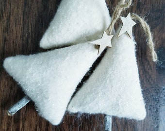 3 Handmade Glittered Cotton Batting Trees- Farmhouse Christmas Ornament