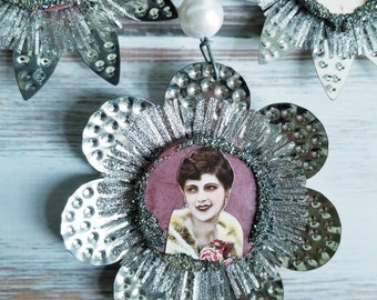 Vintage Tin Christmas Ornaments: Handmade Glitter Tinsel Set