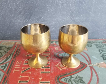 Mini Brass Goblets- Set of 2 tarnished