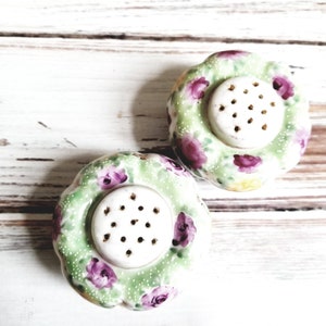 Flower , Purple Rose, Yellow Rose Cottagecore Vintage Salt and Pepper Shakers