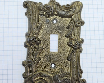 Brass plated floral Single Switch Plate- Vintage ornate floral swag
