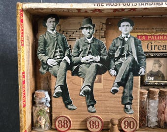 Collaged Cigar Box- Three Great Medicines- Altered Assemblage