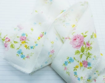 Flower Bower Wide Torn Cotton Polyester Ribbon- Recycled Vintage Fabric- 4 yards