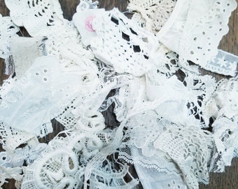 Vintage Snippets of Lace and Trim Junk Journals Slow Stitching 45 pieces