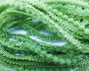 Olive Green 3/8 inch Mini Polyester bobble Pom Pom Ribbon- 2 Yards