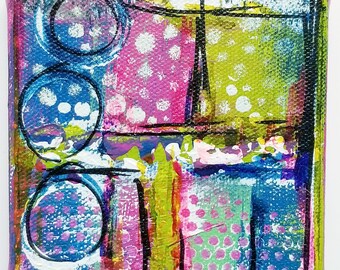 Mini Abstract Art: Green, Pink & Blue Acrylic Collage (4x4 inches)