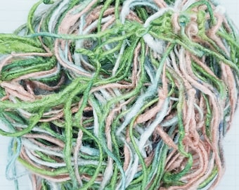 Peonies Pink Blue Green Vegan Banana Silk Yarn- 4 Yards, Collage, Weaving, Paper Arts