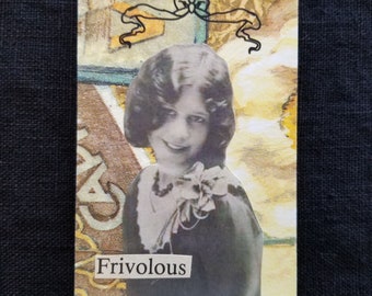 Frivolous,  Woman- Altered Art Card- Trading Card- Original Collage- Mini Collage Artwork- Collector Card- Mini Artwork