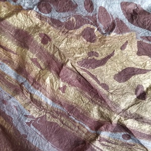 Marbré à la main en marron, argent et or - Grande feuille - Feuille de papier fait main