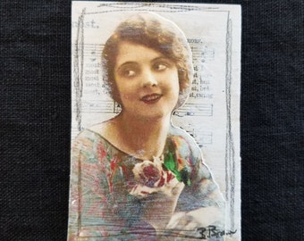 Whistful Woman- Altered Art Card- Trading Card- Original Collage- Mini Collage Artwork- Collector Card- Mini Artwork
